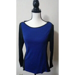 Vintage 90s Lauren Ralph Lauren Top Y2K Blue & Black Stripe Retro Zipper Size XL